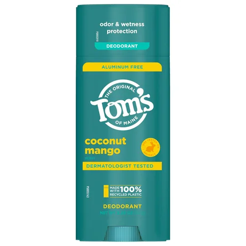 Vista 9 de Tom's of Maine Desodorante natural sin aluminio de coco y mango para mujeres y hombres, se pone transparente, protección contra olores y humedad