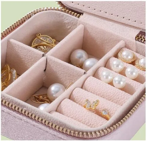 Vista 7 de STYLIFING Joyero de viaje, organizador de joyas de franela de felpa con espejo y 3 pares de aretes para mujeres y niñas, organizador