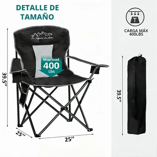 Vista 3 de Sillas de camping plegables y colapsables de alta resistencia, silla plegable de césped con bolsa para lonchera, bolsillo de almacenamiento, bolsa