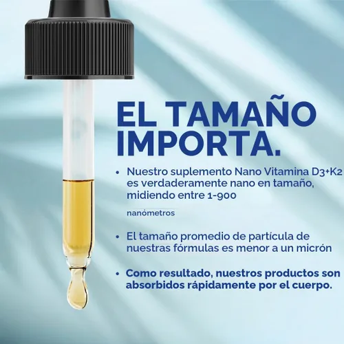 Vista 6 de Nanoceutical Solutions Nano Vitamina D3+K2 Partículas líquidas nanosizadas Absorción rápida Formulación potente de 5000 UI – 1 onza Sin OMG
