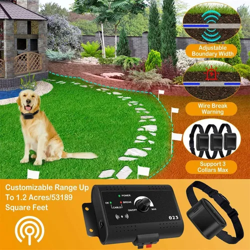 Vista 2 de Valla electrónica para perros, collar de choque de entrenamiento remoto para perros y sistema de valla de contención de límites para perros