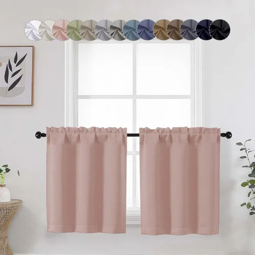 Vista 29 de Aqua Cafe - Juego de 2 paneles de cortinas opacas de 24 pulgadas de largo, con aislamiento térmico suave y sólido, para ventanas de baño, sótano