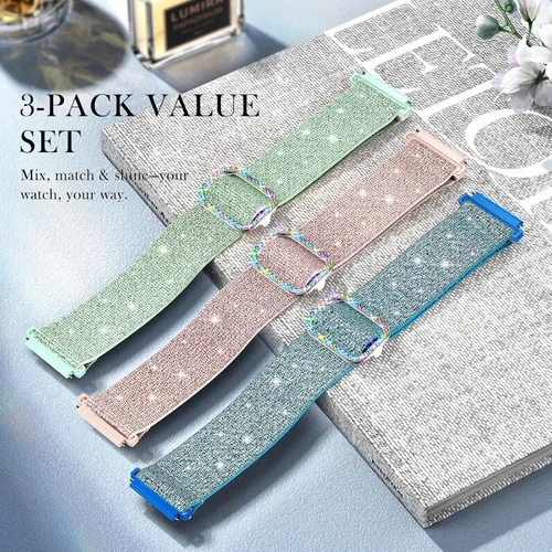 Vista 2 de LETOID Correas para Samsung Galaxy Watch para Mujeres, Correa de Nylon Elástica con Brillos Diseñada para Samsung Galaxy Watch 8/7/6/5/4/FE, Active