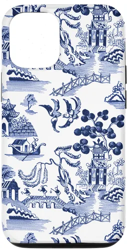 Vista 27 de iPhone 14 Pro Preppy Azul y Blanco Willow Patrón Chinoiserie Toile Case