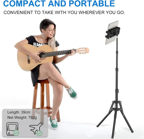 Vista 7 de Soporte de trípode para iPad, trípode ajustable de altura de 63 pulgadas para tableta, rotación de 360°, soporte para iPad mini/Air/Pro, teléfonos