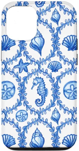 Vista 26 de iPhone 16 Coastal Granddaughter Blue Shells Starfish Seahorse Preppy Case