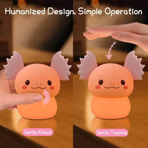 Vista 2 de Regalos de Axolotl Luz Nocturna para Niños, Bonita Lámpara de Axolotl de Silicona para Bebé y Niño Pequeño, Luz Nocturna de Animales para Niños