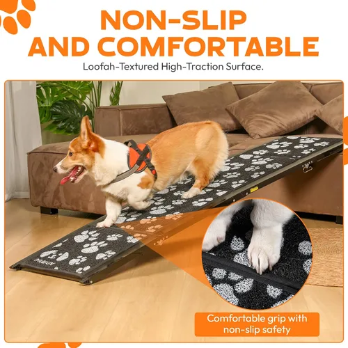 Vista 7 de Rampa plegable portátil para mascotas de 71 x 17.2 pulgadas de ancho con superficie antideslizante. Rampa portátil extra ancha para perros grandes