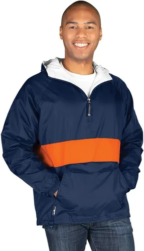 Vista 12 de Charles River Apparel Jersey clásico a rayas unisex, cortavientos resistente al agua para hombres y mujeres Negro