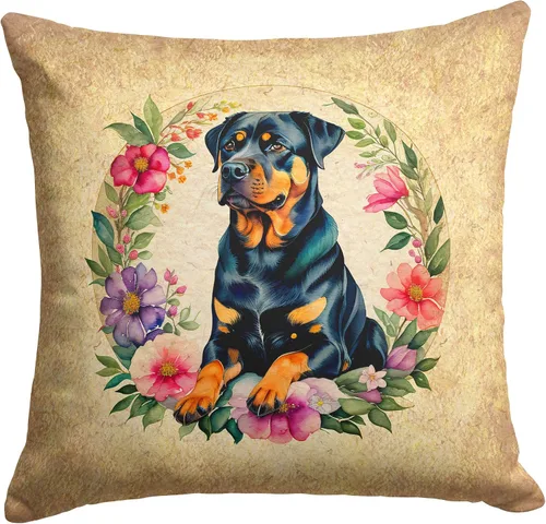 Vista 176 de Caroline's Treasures DAC2072PW1414 Affenpinscher and Flowers - Almohada decorativa de tela, lavable a máquina, para interiores y exteriores