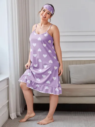 Vista 5 de SHENHE Camisón sin mangas con dobladillo con volantes para mujer, talla grande, con máscara de ojos