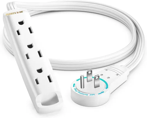 Vista 9 de Maximm Cable de extensión plano giratorio de 360 grados, cable de alimentación de 3 salidas múltiples de 1 pie con bucle, conexión a tierra 16 AWG