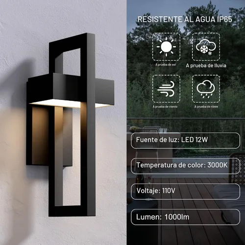 Vista 2 de LamQee Modernas luces de pared para exteriores de 3000 K, apliques de pared LED integrados para exteriores, accesorios de iluminación exterior