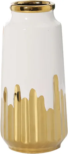Vista 10 de Jarrón grande de cerámica blanca con detalles chapados en oro de 11 pulgadas de alto, florero decorativo para sala de estar, decoración moderna