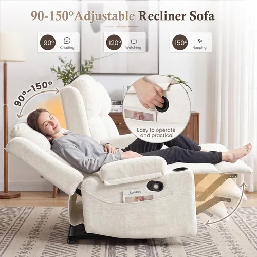 Vista 3 de Sofá reclinable de dos plazas, sofá biplaza con reposapiés ajustable, sillón reclinable de pared para sala de estar, cine en casa y RV (beige)
