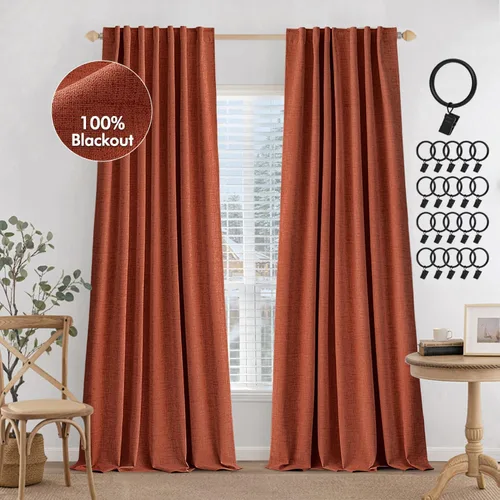 Vista 16 de MIULEE Cortinas 100% opacas de 84 pulgadas de largo de lino, cortinas y drapeados, juego de 2 paneles para dormitorio, pestaña trasera, sala