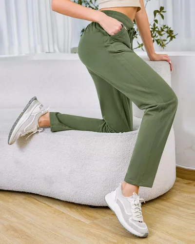 Vista 2 de lemonsky Pantalones deportivos de pierna recta con cordón para mujer, pantalones deportivos casuales con bolsillos, pantalones de entrenamiento