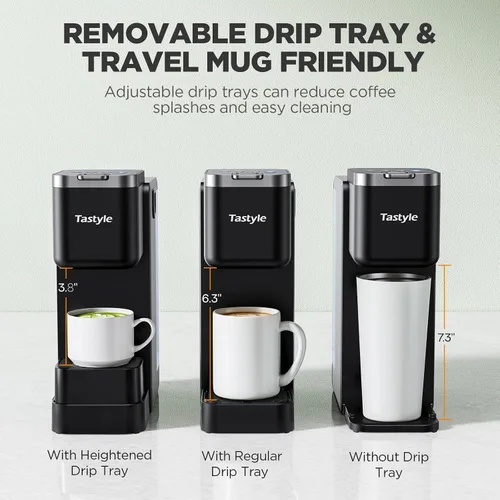 Vista 7 de Tastyle Single Serve Coffee Maker with Built-in Detachable Milk Frother Negro