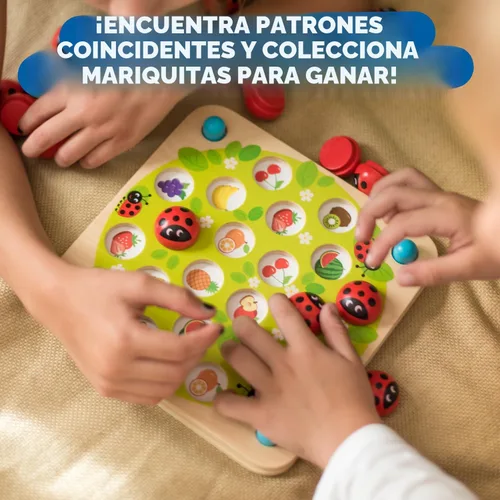 Vista 4 de Nene Toys Juego de Memoria del Jardín de la Mariquita – Juegos de Emparejar de Madera para Niños Pequeños de 3-5 – Juguete de Viaje para Niños