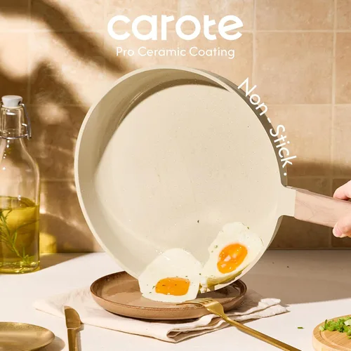 Vista 3 de CAROTE - Juego de 14 piezas de ollas y sartenes antiadherentes, juego de utensilios de cocina de cerámica, juego de cocina de cocina no tóxico