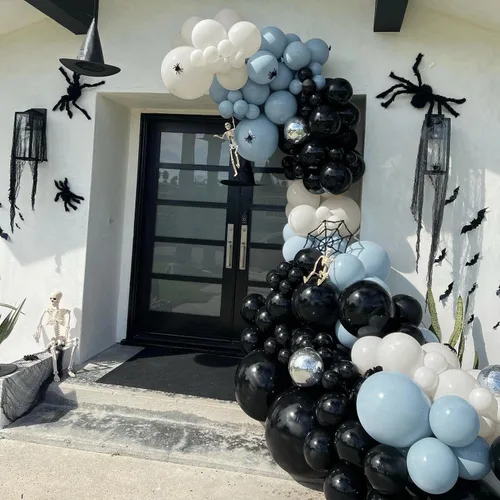 Vista 5 de Kit de arco de guirnalda de globos negros de Captank, doble relleno, globos de látex de diferentes tamaños 18/12/5 pulgadas para cumpleaños