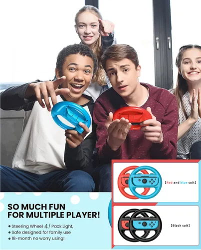 Vista 7 de TIZOPO 4 PCS Steering Wheel Compatible for Nintendo Switch Wheel, Family Sports Party Pack Accessories Compatible with Switch JoyCon Controllers