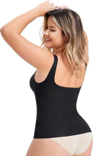 Vista 3 de LODAY Camisetas sin mangas de compresión para mujer, moldeadoras, control de abdomen, cuello cuadrado, camisola