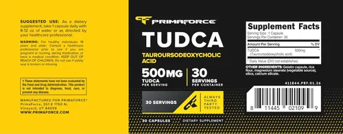 Vista 5 de Primaforce TUDCA (ácido tauroursodesoxicólico) 30 porciones, 500 mg de Tudca por porción Sales biliares de alta calidad, sin gluten, suplemento