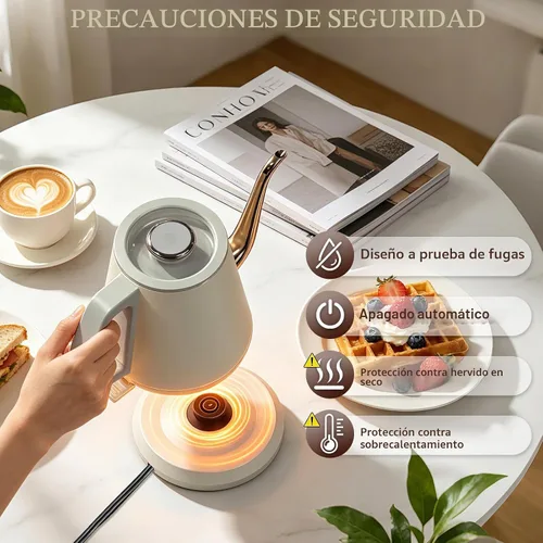 Vista 5 de Hervidor eléctrico de cuello de cisne de 0.8 L, acero inoxidable de ebullición rápida de 1200 W, apagado automático, hervidor de precisión para café