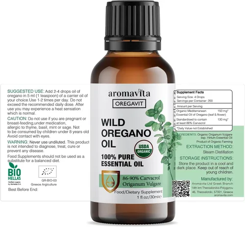 Vista 2 de Oregavit Aceite de orégano griego salvaje 100% puro, 100% puro sin diluir, 86-90% Carvacrol, alta potencia, apoyo inmunológico, a base de plantas