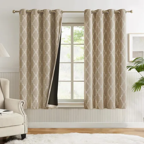 Vista 13 de Melodieux Cortinas 100% opacas de 96 pulgadas de largo para sala de estar, dormitorio estilo marroquí, aislamiento térmico, ahorro de energía