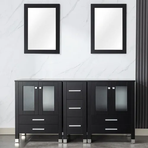 Vista 28 de LUCKWIND 60" Double 24" Bathroom Vanity with Sink Combo, Elegant Series with One 12.6-in Side Cabinet, Painted Frame, Including Tempered Glass Round