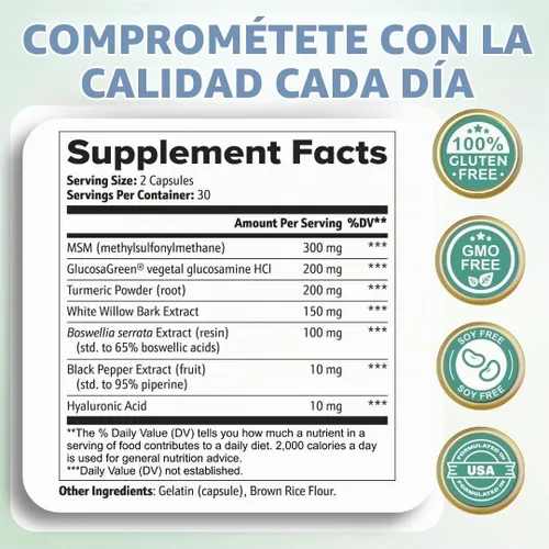 Vista 8 de VITAL NUTRITIVE Suplemento de apoyo articular para hombres y mujeres, glucosamina, MSM