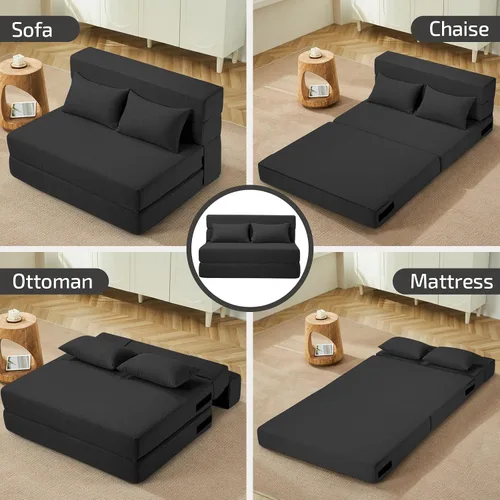 Vista 5 de SUYOLS Sofá Cama Plegable con Almohadas - Silla Convertible Sofá de Piso y Colchón para Dormir, Sleeper de Espuma Viscoelástica Plegable para Sala