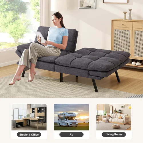 Vista 6 de Opoiar Sofá cama plegable de espuma viscoelástica convertible con reposabrazos y respaldos ajustables para espacios pequeños, oficina, estudio