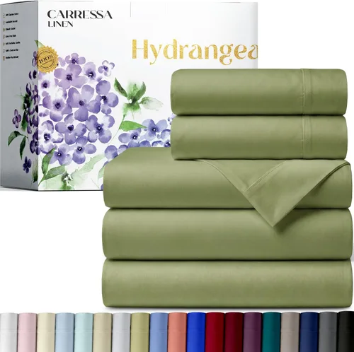 Vista 31 de Carressa Linen - Juego de sábanas 100% algodón de 600 hilos