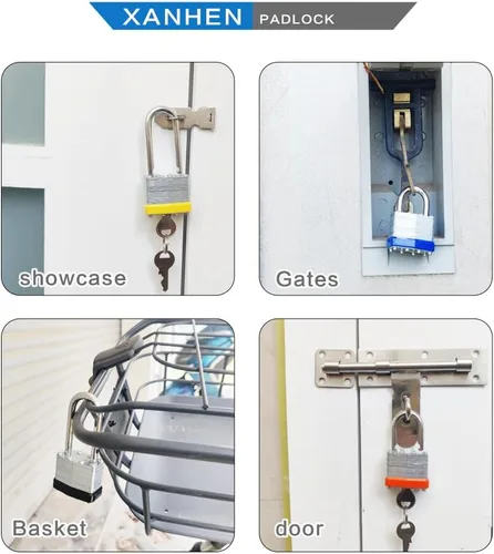 Vista 5 de Candados con llave de acero laminado con llave igual, candados a granel, candados de grillete normales, paquete de 6 para cerrojo, cobertizos