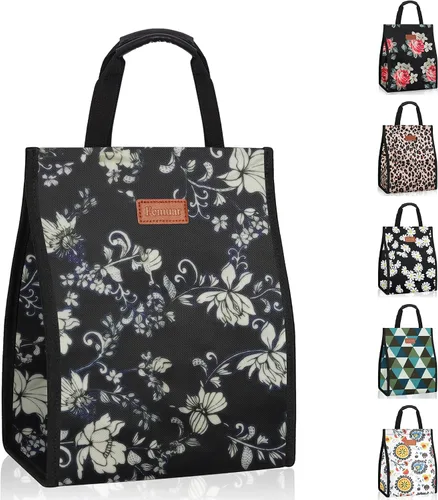 Vista 13 de Bolsas de almuerzo para mujer, aisladas, reutilizables, con bolsillo interno, bolsa de almuerzo para adultos para el trabajo