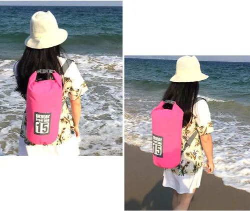 Vista 5 de Bolsa seca impermeable, mochila de almacenamiento seca ligera con parte superior enrollable, natación, canotaje, kayak, campamento, playa (azul 10 L)