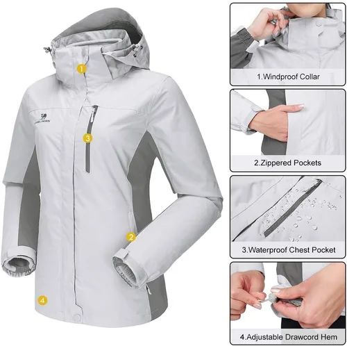 Vista 29 de CAMEL CROWN Chaqueta de esquí impermeable 3 en 1 para mujer, abrigo de invierno rompevientos, chaquetas de snowboard para lluvia, nieve, senderismo