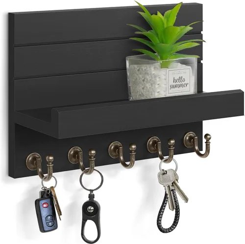 Vista 9 de HONJIN Soporte para llaves de pared: 7 ganchos resistentes mejorados para llaves de fácil instalación, organizador de correo para colgar