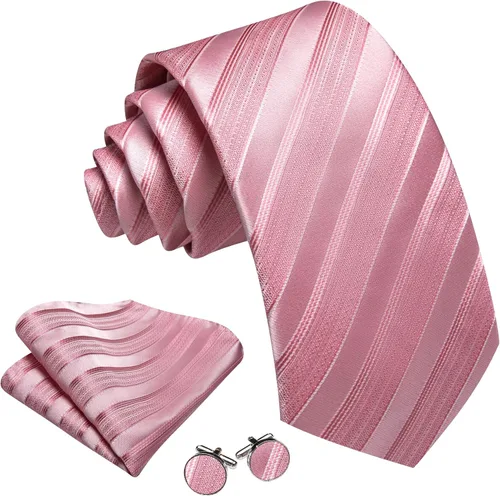 Vista 242 de Barry.Wang Juego de corbatas para hombre, corbata de seda a rayas, tejido a cuadros, gemelos formales, negocios, boda