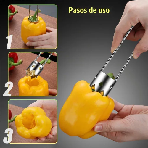 Vista 4 de Descorazonador de semillas de pimiento rojo, 2025 actualizado, reutilizable, lavable, de acero inoxidable, cortador de frutas, herramienta para 1