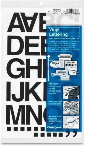 Vista 6 de Chartpak letras y números de capital vinilo autoadhesivo, 1/2 pulgadas de alto, negro, 201 por pack (01010), Blanco
