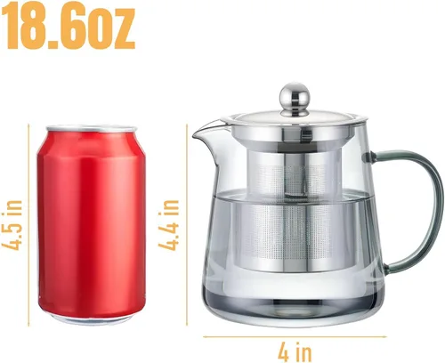 Vista 3 de PARACITY Estufa de vidrio de 32 onzas, tetera transparente de borosilicato con infusor extraíble de acero inoxidable 18/8, tetera de hojas sueltas