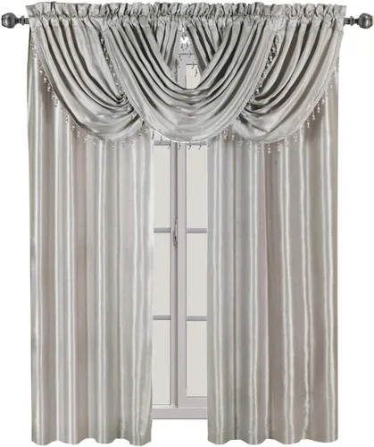 Vista 4 de sheetsnthings Soho - Juego de 5 piezas de tratamiento de ventana con bolsillo para barra, 2 paneles (108 pulgadas de largo) y 3 cenefas de cascada