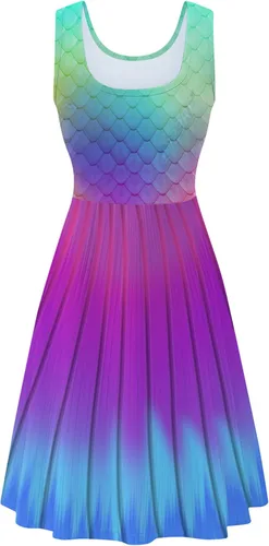 Vista 2 de uideazone - Vestido de mujer sin mangas cuello redondo de verano para playa casual Midi línea A
