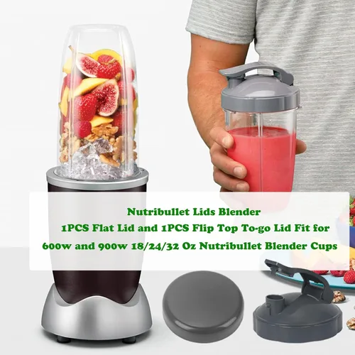 Vista 3 de 2 piezas de repuesto para licuadora Nutribullet tapas, 1 tapa plana y 1 tapa abatible para llevar Nutribullet de 600 W y 900 W 18/24/32 onzas