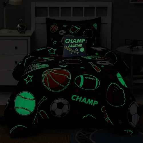 Vista 2 de Kaleido Space Juego de Edredón para Niños Tamaño Twin para Niños, Juego de Ropa de Cama de Juegos de Pelota que Brilla en la Oscuridad, 1 Edredón, 1