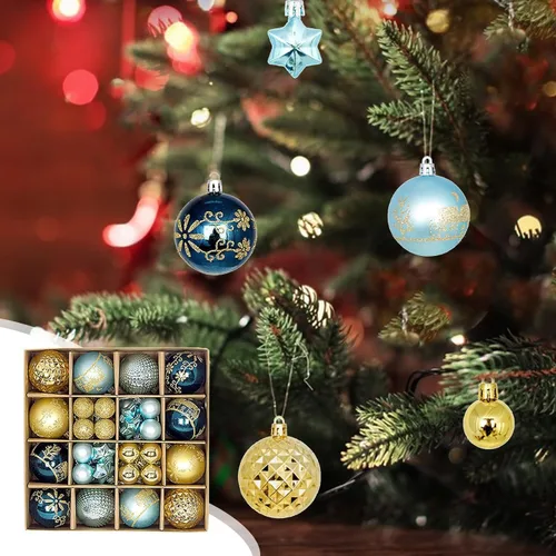 Vista 3 de Juego de 44 adornos de bolas de Navidad, adornos de bolas de Navidad inastillables para Navidad, vacaciones, corona y decoraciones de fiestas